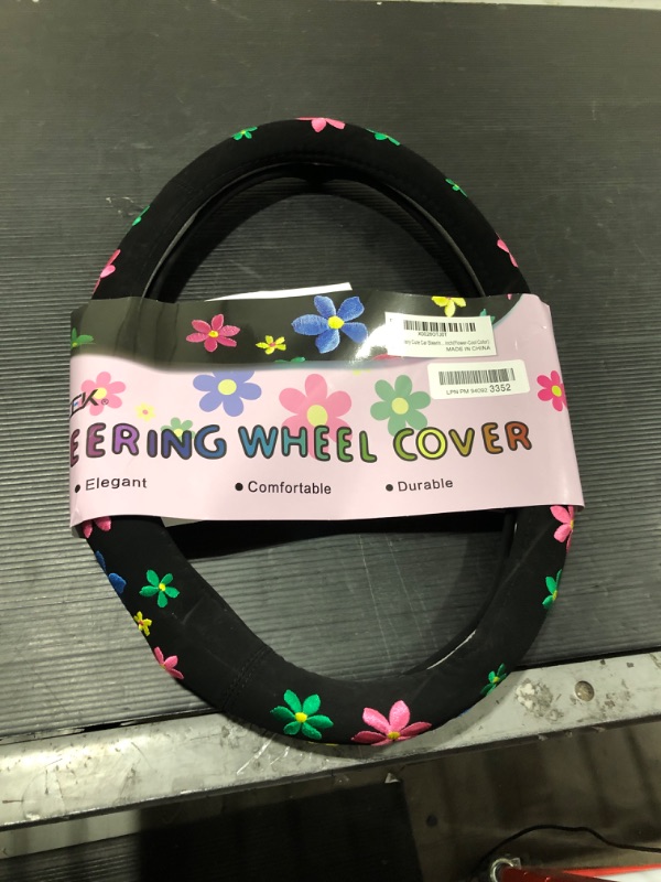 Photo 1 of Embroidery Cute Car Steering Wheel Cover for Women Ladies and Girls, Short Flannel, Universal 15 inches 