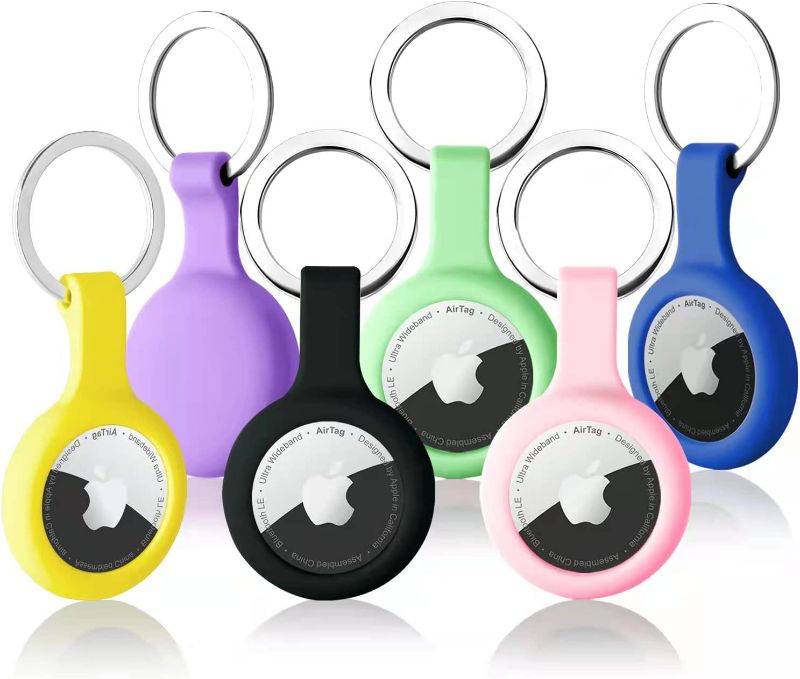 Photo 1 of [6 Pack] Slim Silicone airtag case Keychain Air Tag Holder,Supfine Protective Tracker Cover with Loop Key Ring for Apple AirTags,tag case for Wallet,Luggage,Cat,Dog,Pets,Kids(Multi-Color)
