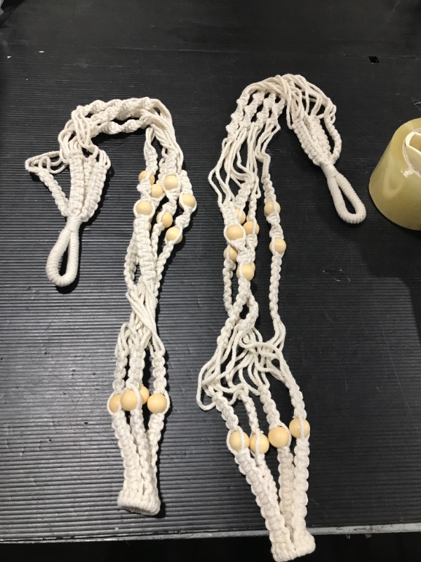 Photo 3 of 2 Pack Macrame Plant Hangers Indoor Boho Hanging Plant Holders with Wood Beads Macrame Hanging Planter Baskets Ivory 33.5" No Tassels
