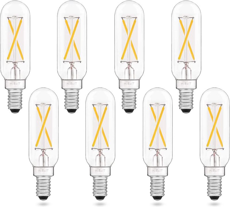 Photo 1 of 2W T8 Dimmable Candelabra LED Light Bulb, Soft White 3000K, E12 Small Chandelier Base, AIELIT Tubular 25-Watt Equivalent Clear Vintage LED Edison Bulb for Display Cabinet Showcase Piano, 8-Pack
