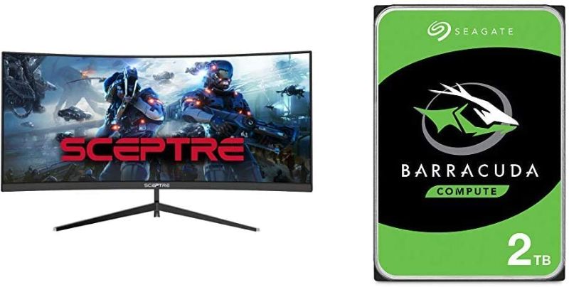 Photo 1 of Sceptre 30-inch Curved Gaming Monitor, Metal Black & Seagate Barracuda 2TB Internal Hard Drive HDD – 3.5 Inch SATA 6Gb/s 7200 RPM 256MB Cache 3.5-Inch – Frustration Free Packaging (ST2000DM008)
