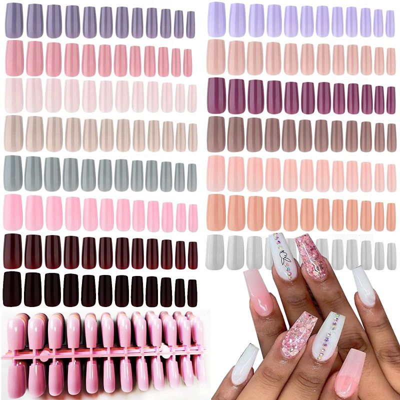 Photo 1 of 360PC Medium Square Press on Nails Colored False Nails Straight Full Cover Acrylic Tips Manicure DIY Artificial Fake Fingernails 15 Colors for Women Girls