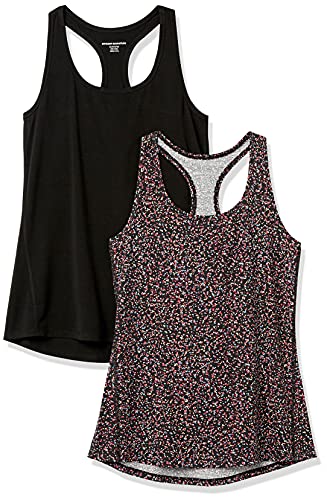 Photo 1 of Amazon Essentials Women's Studio Relaxed-Fit Racerback Tank, Pack of 2, Black, Confetti Print, Large