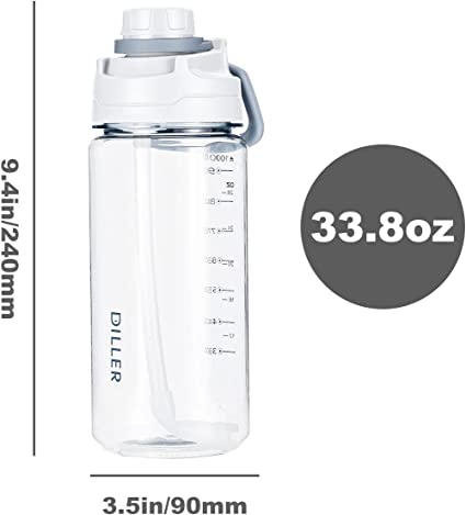 Photo 1 of 2L Tritan Water Bottle Leak Proof Transparent Large Capacity Water Jug 64oz Motivational Water Bottle With Time Maker and Straw For Gym Fitness (64OZ, White)
