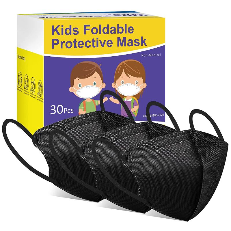 Photo 1 of Zoonana Kids Disposable Face Masks, Upgraded 30 Pcs Breathable 4-Ply Protection Mask with Elastic Earloop for Children Boys Girls, Black SET OF 3
