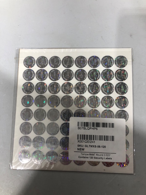 Photo 2 of 120 Silver Round Holographic Labels, Tampered Evident Tinted Covered, Unique Serialization Size: 0.625" Diameter (16mm)
