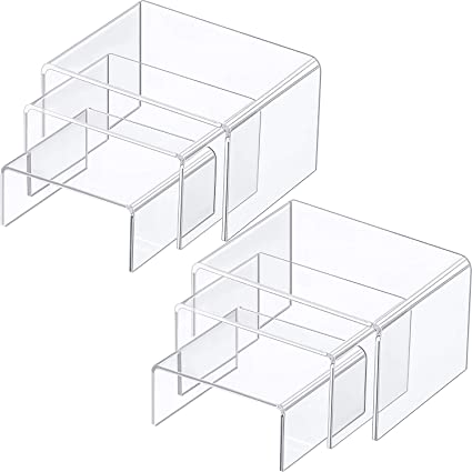 Photo 1 of 2 Sets Acrylic Display Risers, Clear Product Stand, Jewelry Display Riser Shelf Showcase Fixtures For Dessert Cupcake Candy Treat Action Figure Display
