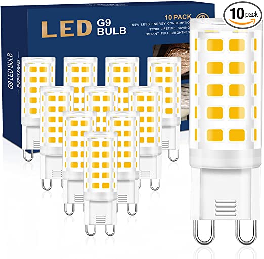 Photo 1 of 10 Pack G9 LED Bulb 3000K Warm White 40 Watt G9 Halogen Equivalent, Golspark Ceramic Bi Pin Base G9 Bulb for Chandelier, Bathroom Light Bulbs, 120V 400LM 360°Beam Angle Non-dimmable
