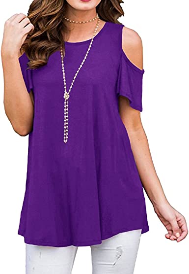 Photo 1 of  Womens Cold Shoulder 3/4 Sleeve Swing Tunic Tops for Leggings