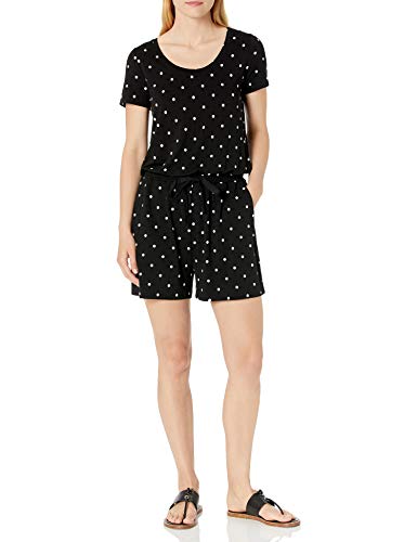 Photo 1 of Amazon Essentials Women's Short-Sleeve Scoop Neck Romper, Black, Dots, X-Small
