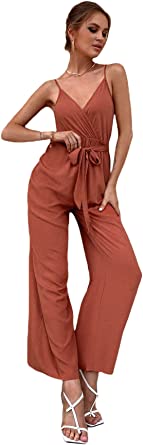 Photo 1 of  Women's Wrap V Neck Sleeveless Spaghetti Strap Tie Waist Wide Leg Romper Jumpsuits MEDIUM  - STOCK NOT EXACT TO ITEM 