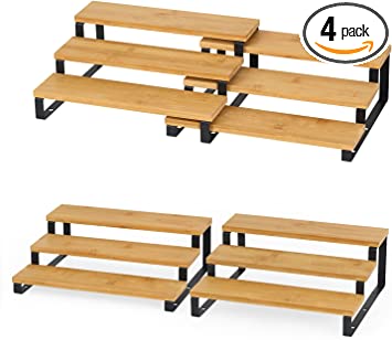 Photo 1 of 4 Pack Spice Rack Organizer for Cabinet, 3 Tier Extendable Bamboo Spice Rack, Modern Step Shelf Organizer for Kitchen, Pantry, Countertop, Cupboard.
