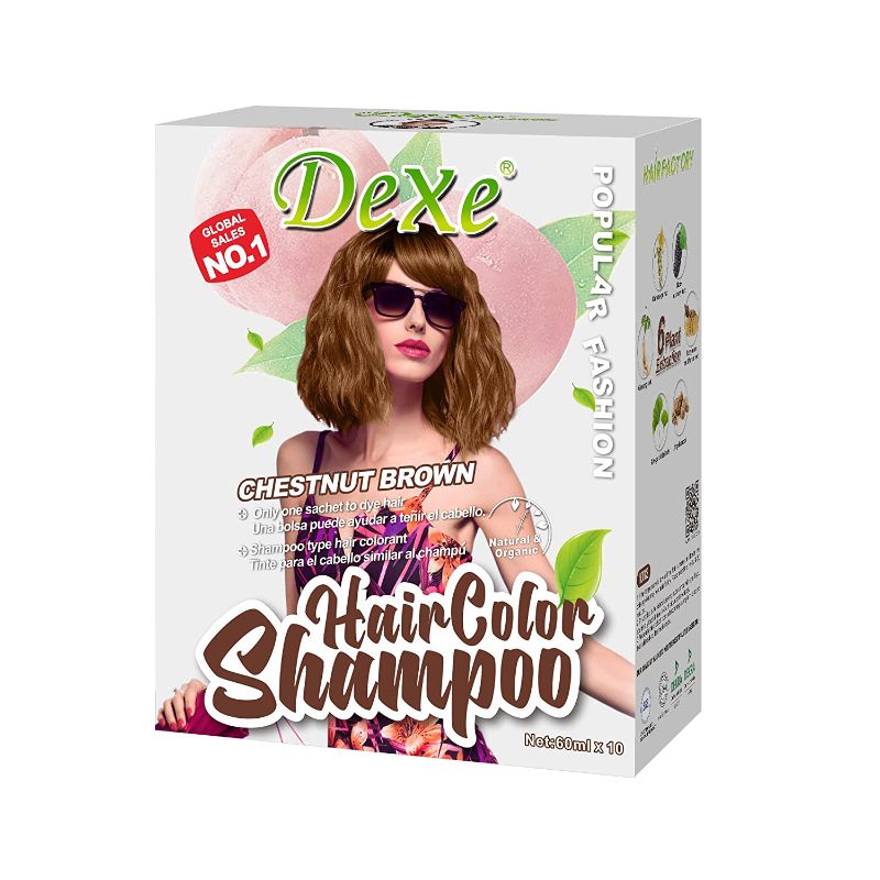 Photo 1 of 10 PCS Chestnut Brown Hair Dye Shampoo, Semi-Permanent Hair Color Shampoo for Women and Men, Herbal Ingredients and Ammonia Free, 3 in 1- 100% Grey Coverage DEXE(2 Fl oz *10)
EXP 2025 
