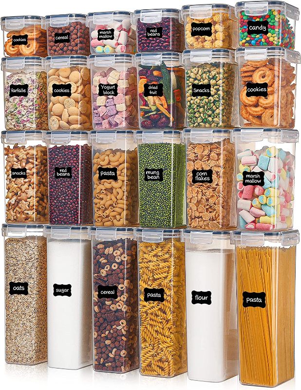 Photo 1 of Airtight Food Storage Containers with Lids, Vtopmart 24 pcs Plastic Kitchen and Pantry Organization Canisters for Cereal, Dry Food, Flour and Sugar, BPA Free, Includes 24 Labels https://a.co/d/9m3y3BX