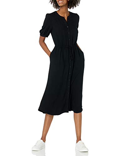 Photo 1 of Amazon Essentials Women's Half-Sleeve Waisted MIDI a-Line Dress, Black, Large