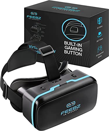 Photo 1 of VR Headset Compatible with iPhone & Android - with Built-in Action Button | Virtual Reality Goggles for 4.7”-6.5” Cell Phone - Best Set Glasses | Gift for Kids and Adults for Experiencing VR - Blue