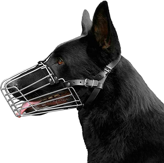 Photo 1 of  Dog Muzzle Wire Metal Basket Adjustable Leather Muzzle for Large Dogs
