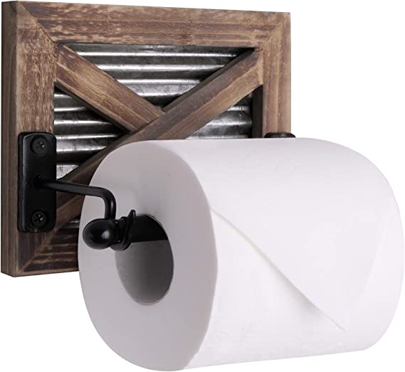 Photo 1 of Autumn Alley Rustic Farmhouse Toilet Paper Holder - Farmhouse Bathroom Rustic Country Decor - Rustic Bathroom Accessories with Warm Brown Wood, Galvanized Metal & Black Metal - Adds Rustic Charm
