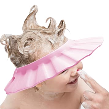 Photo 1 of Baby Shower Cap Soft Adjustable Baby Bath Head Cap Visor for Washing Hair Shower Bathing Protection Bath Cap for Toddler, Baby, Kids, Children (Pink)
