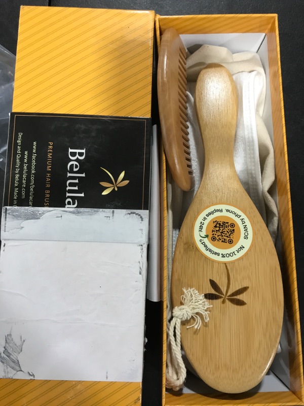 Photo 2 of 100% Boar Bristle Hair Brush Set. Soft Natural Bristles for Thin and Fine Hair. Restore Shine And Texture. Wooden Comb