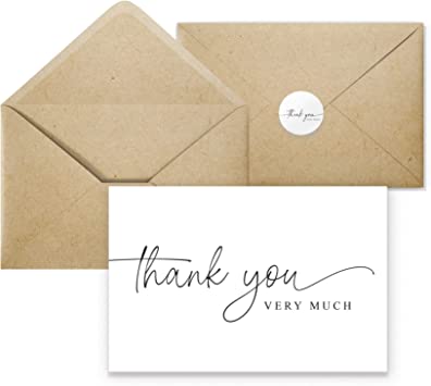 Photo 1 of 20 Thank You Cards with Kraft Envelopes and Stickers, 4x6 Inch Professional and Minimalistic Looking | Suitable for Business, Baby Shower, Wedding, Graduation, Bridal Shower, Funeral
