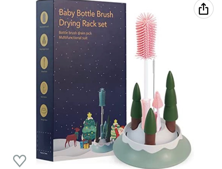 Photo 1 of Augensterm Baby Bottle Brush and Drying Rack Set with Bottle Cleaner Brush and Christmas Tree Bottle Drying Rack, Gift for Baby Registry or New Parents, Pink