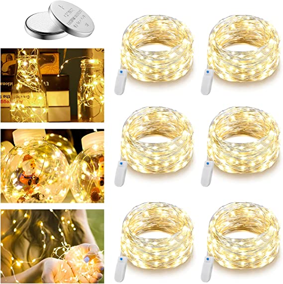 Photo 1 of 6 Pack Fairy Lights Battery Operated, 3 Speed Modes, Extra 6 Batteries for Replacement, 7Ft 20 LED Mini String Lights, Waterproof Twinkle Firefly Lights (No Remote)    