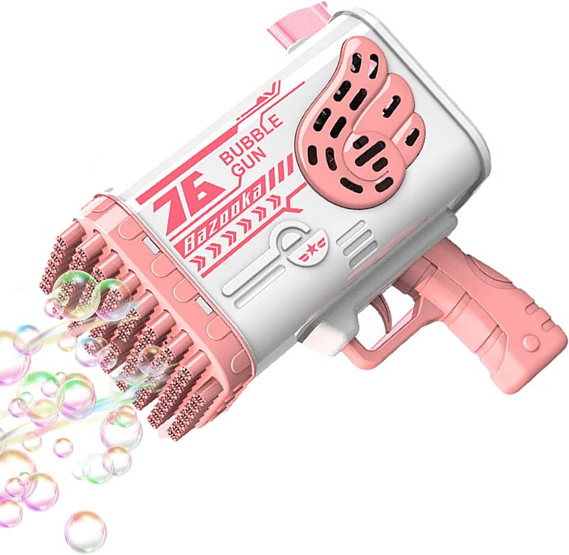 Photo 1 of 76 Holes Improved Bazooka Bubble Machine Gun - Lightweight Bubbles Gun, Rocket Launcher Machine - Foam Machine for Kids, Adults, Toddlers 1-3 - Wedding, Picnics, Party Favors Gift - Pink
