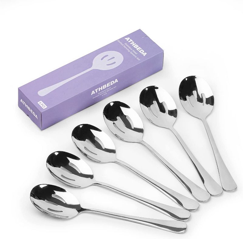 Photo 1 of ATHBEDA Slotted Serving Spoons Set for Buffet Catering Party, 6 Pieces, 8.66 Inch, SUS304 18/8 Stainless Steel