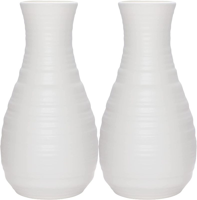 Photo 1 of 2 Pack Composite Plastics Flower Vase, Unbreakable Ceramic Look Vase for Home Decor Centerpieces, Arranging Bouquets (White)