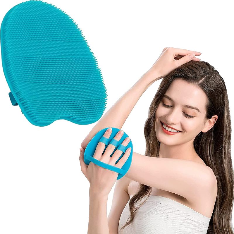 Photo 1 of 1 Pack Pure Silicone Food-grade Body Brush Shower Cleansing Scrubber Gentle Exfoliating Glove Soft Bristles (Blue)
