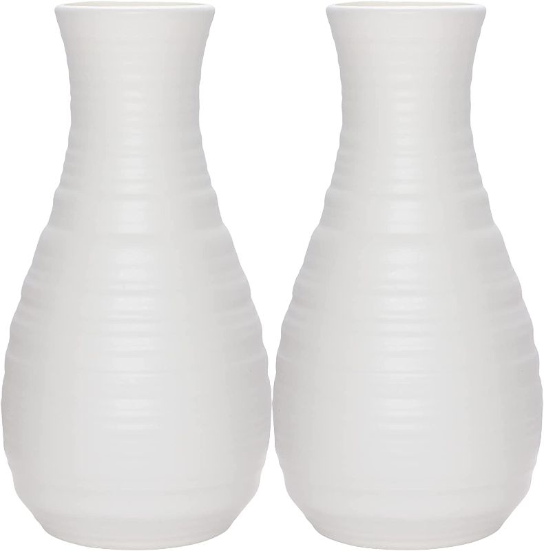 Photo 1 of 2 Pack Composite Plastics Flower Vase, Unbreakable Ceramic Look Vase for Home Decor Centerpieces, Arranging Bouquets (White)

