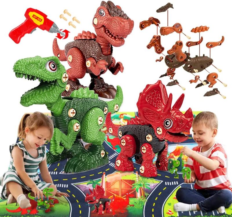 Photo 1 of Dinosaur Toys for Kids with Activity Play Mat, Take Apart Dinosaur Toys Montessori Learning Toy with Electric Drill for 3 4 5 6 7 Year Old Boys & Girls Toddler Birthday Chirstmasmas Gifts
