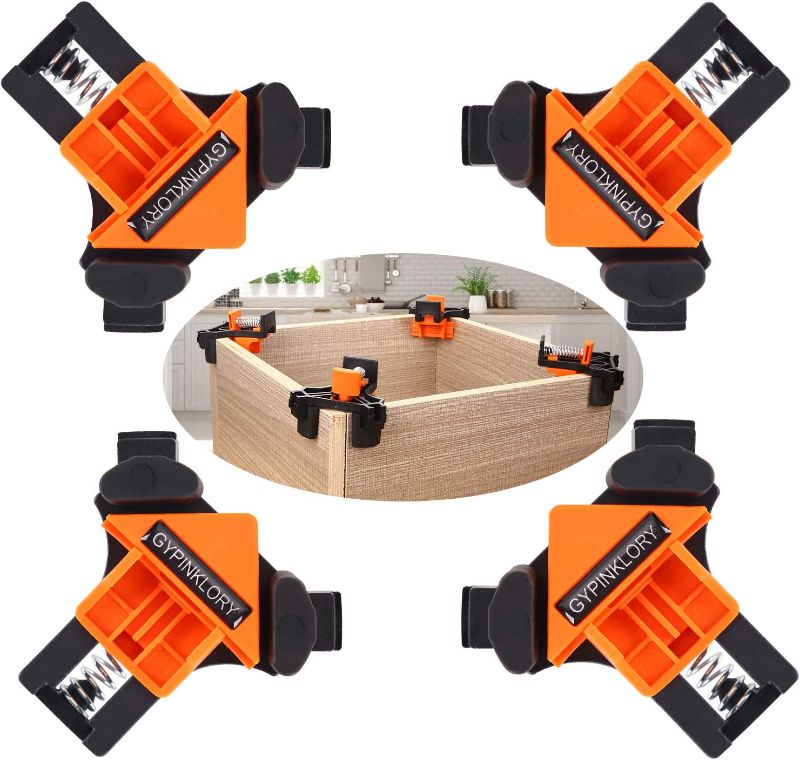 Photo 1 of 4pcs 90 Degree Adjustable Right Angle Clamp, Right Angle Clip Fixer, Fixing Clips Picture Frame Corner Clamp Woodworking Corner Clip Positioning Fixture Tools (4pcs+Measuring ruler)
