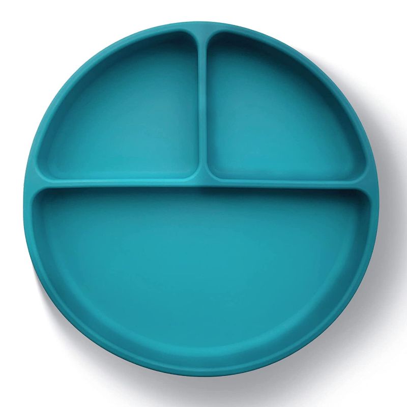 Photo 1 of Blissbee Toddler Suction Plates, Silicone Divided Plate BPA Free Microwave Dishwasher Safe Feeding Bowls for Baby?Teal 1 piece?
