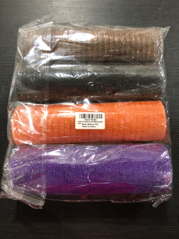 Photo 2 of 4 Rolls Halloween Mesh Ribbon for Wreaths 10 inch x 30 feet Each Roll, Halloween Poly Mesh Halloween Deco Mesh Ribbon Halloween Decoration DIY Crafts Making Supplies