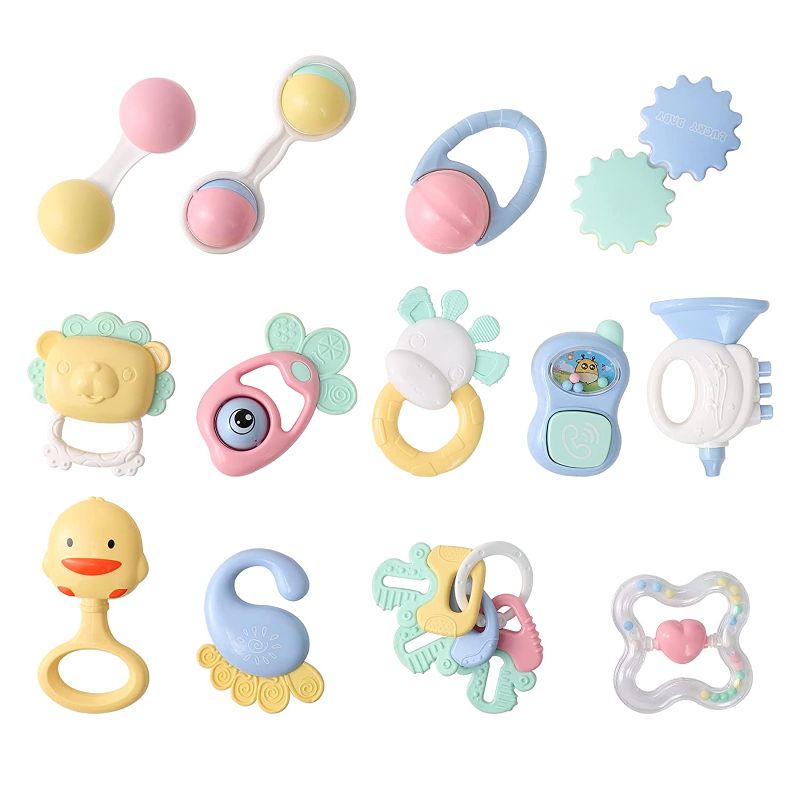 Photo 1 of Cuterabit 16PCS Baby Rattles Toys Set, Infant Teething Toys with Storage Case, Early Development Learning Toys for Babies, Best Newborn Gift for Boys and Girls 0-12 Months
