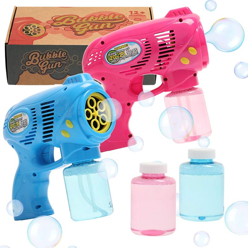 Photo 1 of Bubble Guns for Kids and Toddlers, 2 Pack Bubble Gun Blower with Bubble Solution Refill 5 oz Each,