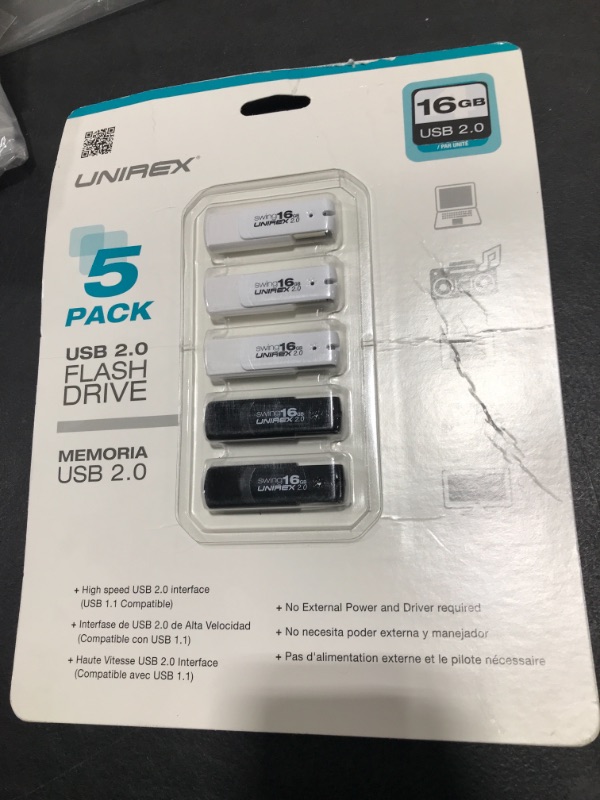 Photo 2 of Unirex 5 Pack Swing 16GB USB 2.0 Thumb Drive, Black and White Variety Pack | Memory Stick Storage Is Compatible with Computer, Tablet, or Laptop
