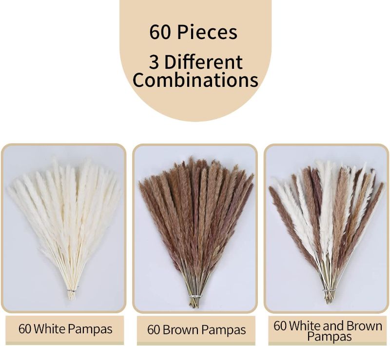 Photo 2 of 60 Pack Pampas Grass Boho Decorations, 17.3 inch/44cm Natural Dried Pampas Grass Branches for Boho Party Decor Home Kitchen Garden Photographing Flower Arrangement Vase Decor