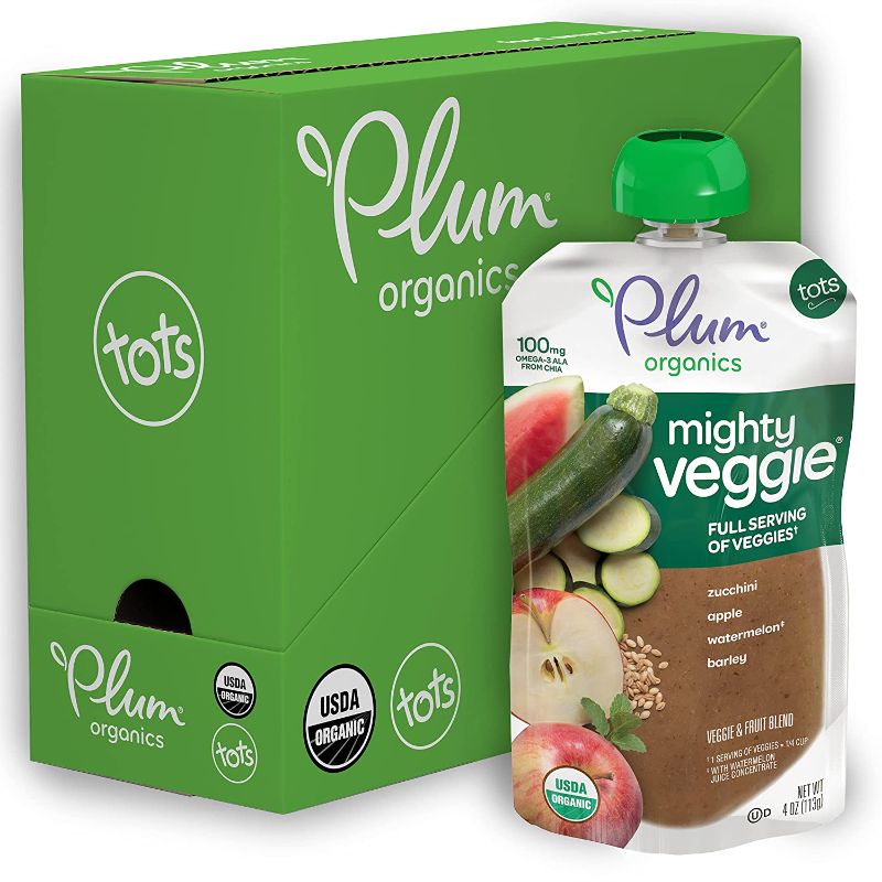 Photo 1 of Plum Organics Baby Food Pouch | Mighty Veggie | Zucchini, Apple, Watermelon & Barley | 4 Ounce | 6 Pack | Organic Food Squeeze for Babies, Kids, Toddlers
EXP DATE: May 27th 2023