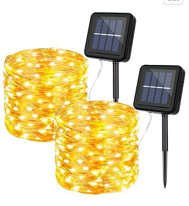 Photo 1 of KPafory Solar String Lights Outdoor,2 Pack Waterproof Solar Fairy Lights 36FT 100LED 8 Modes Copper Wire Lights for Patio Yard Trees Christmas Wedding Banquet Garden Decorations, Warm White
