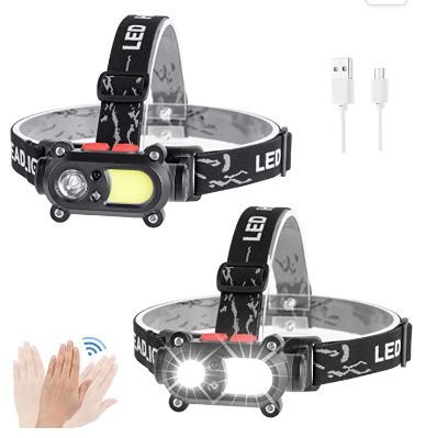 Photo 1 of LED Headlamp Flashlight, Super Bright Headlamp Rechargeable with Motion Sensor (2 pack)