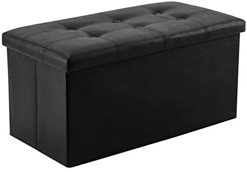 Photo 1 of YOUDENOVA 30 inches Folding Storage Ottoman, 80L Storage Bench for Bedroom and Hallway, Faux Leather Black Footrest with Foam Padded Seat, Support 350lbs 