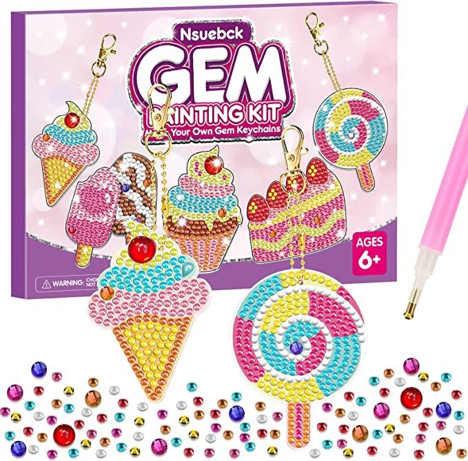 Photo 1 of Diamond Painting Kits for Kids - Paint by Number Gem Keychains - DIY Arts and Crafts Gift for Girls Kids 6-8 8-10 10-12