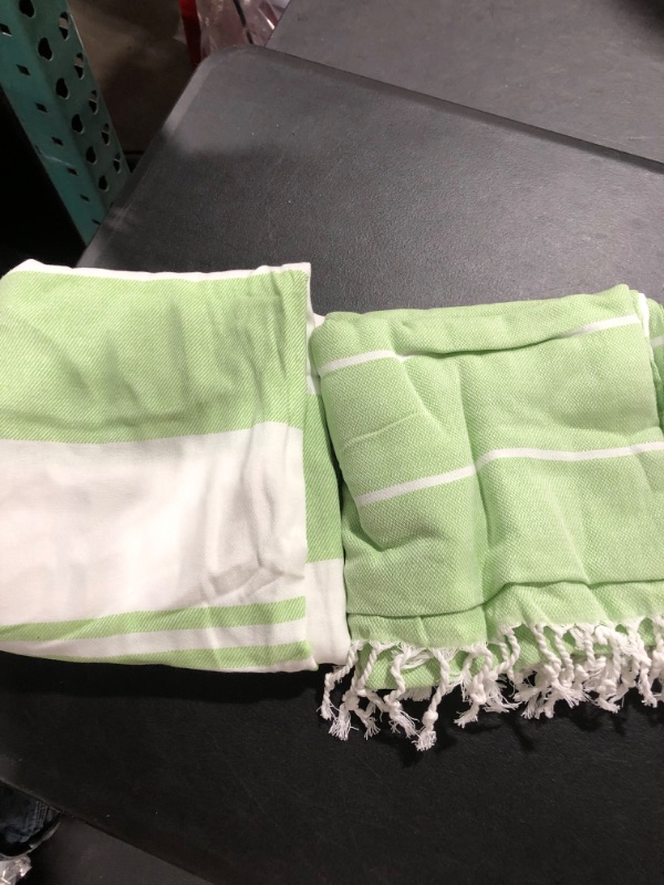 Photo 1 of 2 PACK TURKISH BEACH TOWEL LIGHT GREEN AND WHITE