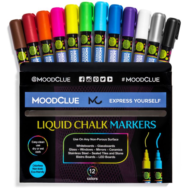 Photo 1 of 
Perfect for windows, mirrors, glass, car windshields, whiteboards, most chalkboards. 12 neon liquid chalk markers. Washable, non-toxic, odorless. Wet or dry erase. Reversible tip