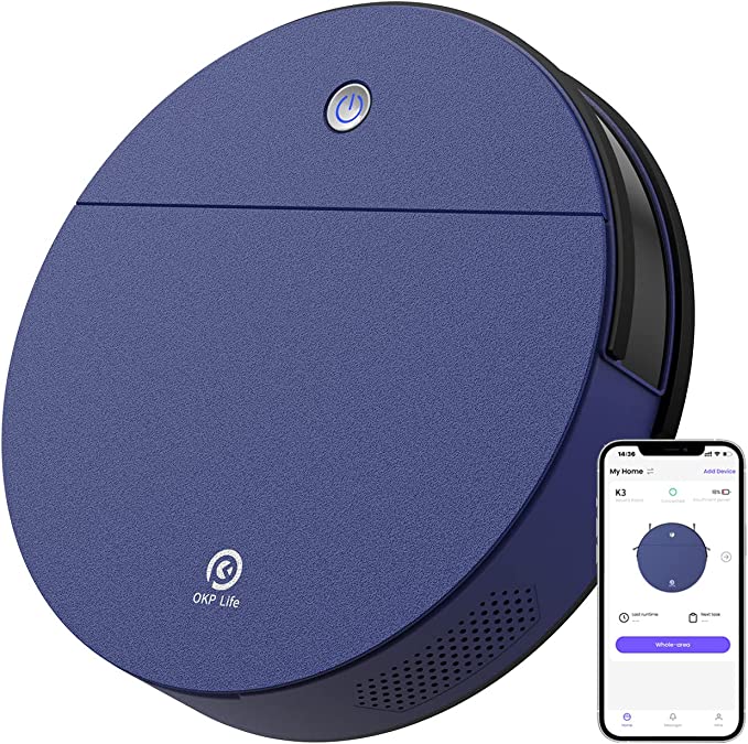 Photo 1 of OKP K3 Robot Vacuum Cleaner,Robotic Vacuum Cleaner with Self-Charging and 2000 Pa Strong Suction, Voice Control for Hardfloor and Carpet,Blue