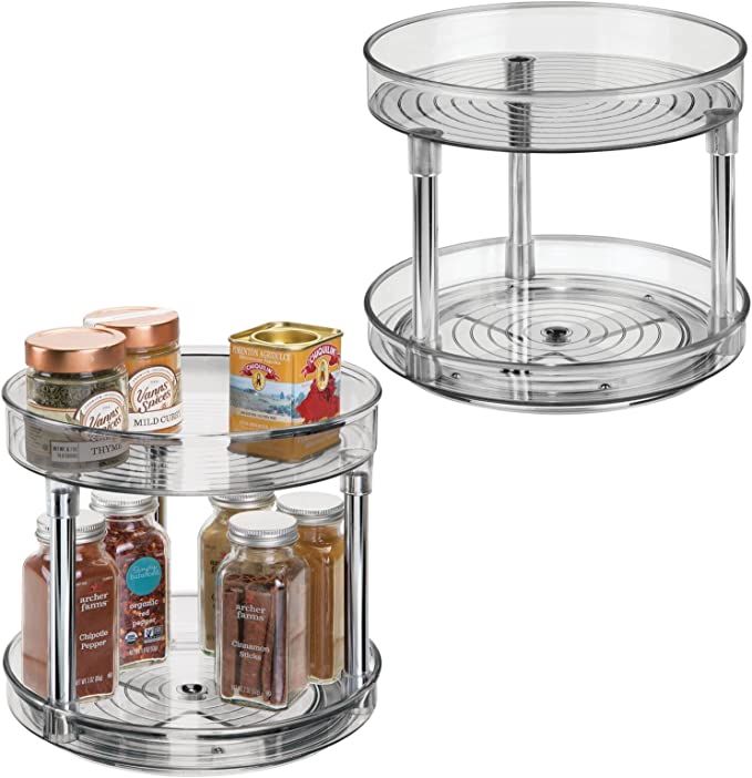 Photo 1 of  2 Tier Lazy Susan Turntable Food Storage Container 9" Round, 2 Pack - Smoke Gray