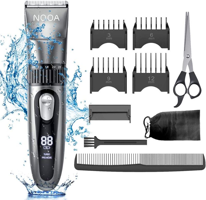 Photo 1 of NOOA Cordless Hair Clippers for Men Hair Trimmer Haircut Kit, Rechargeable Mens Beard Trimmer Complete Hair Cutting Kit for Kids and Adults(Gray)
